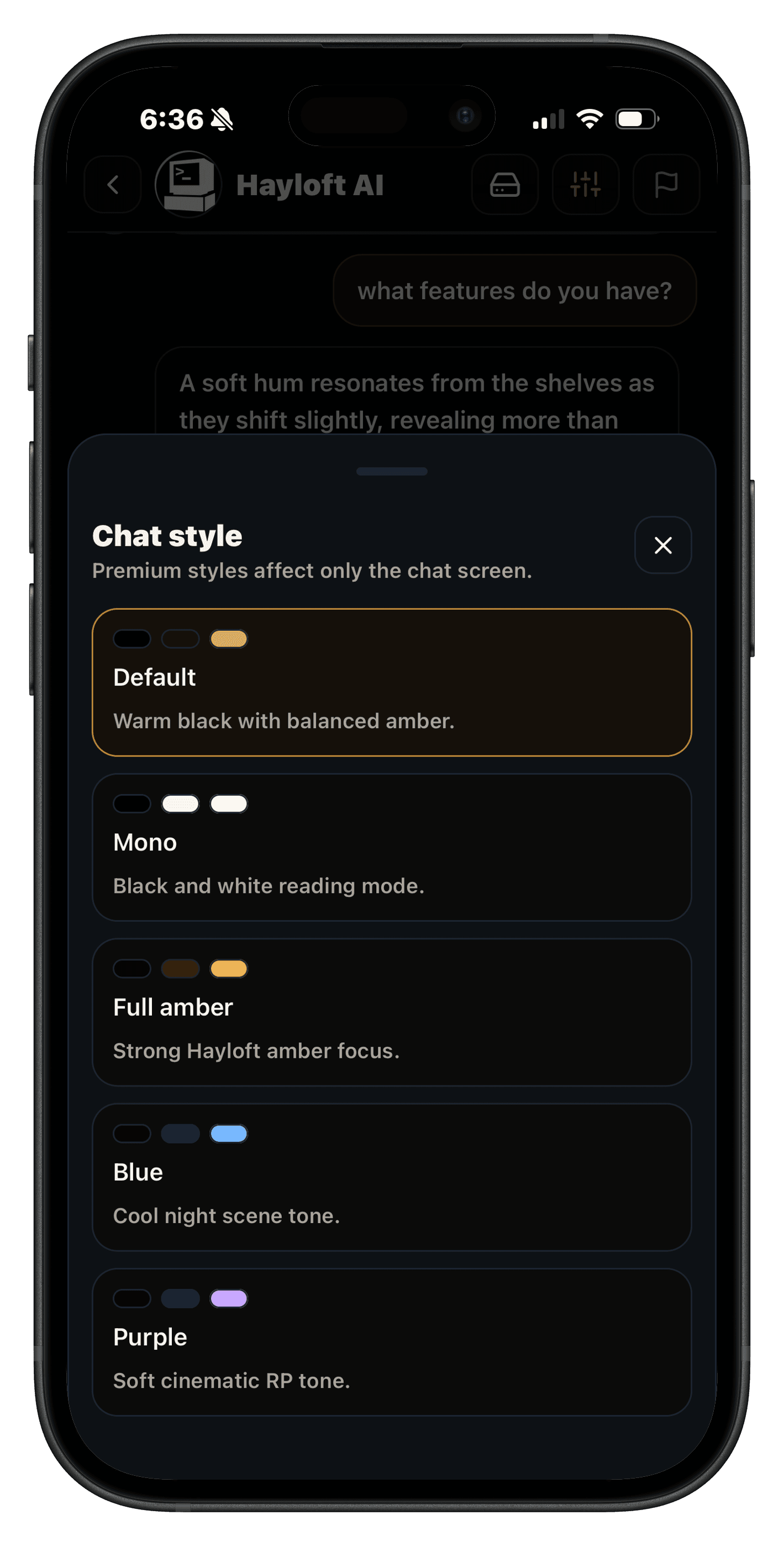 Hayloft chat style controls